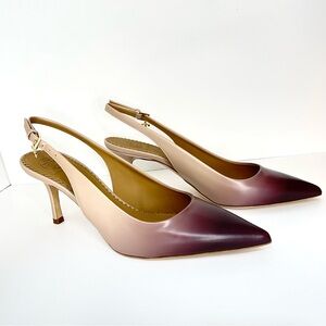 Tory Burch Penelope Slingback Beige Purple Ombre Toe Cap Pumps 7